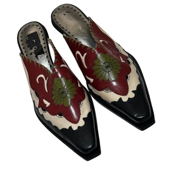Vintage New BCBG Western Mules Bootie Tooled  Leather Inlay Women's 8 B - Picture 4 of 11